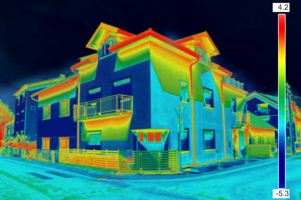 Infrared Image of a Building Showing Thermal Bridges